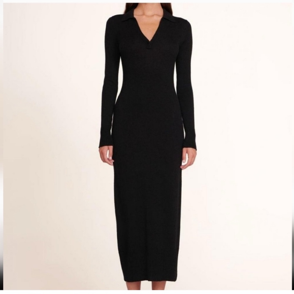 STAUD Black Long Sleeve Sweater Dress